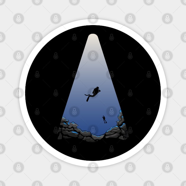 Descent into Darkness of Scuba Diving Magnet by eighttwentythreetees